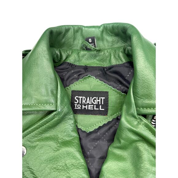 Straight To Hell Commando Cactus Green Leather Motorcycle Jacket Women's SMALL - Picture 4 of 7